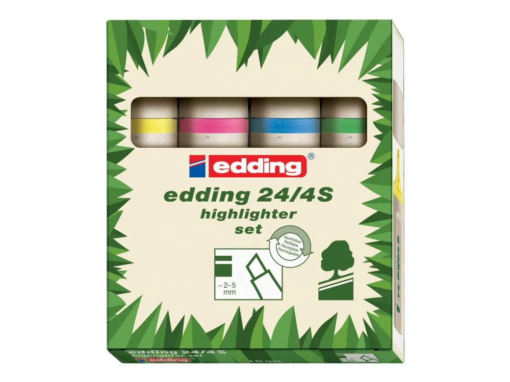 edding EcoLine 24 - Markeringspenn - gul, oransje, rosa, lysegrønn - vannbasert blekk - 2-5 mm (en pakke 4)