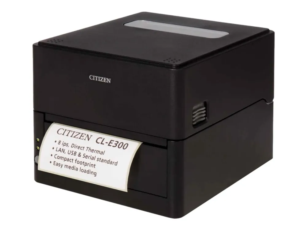 Citizen CL-E300 - Etikettskriver - direktetermisk - Rull (11,8 cm) - 203 dpi - inntil 200 mm/sek - USB 2.0, LAN, RS232C - kutter - svart