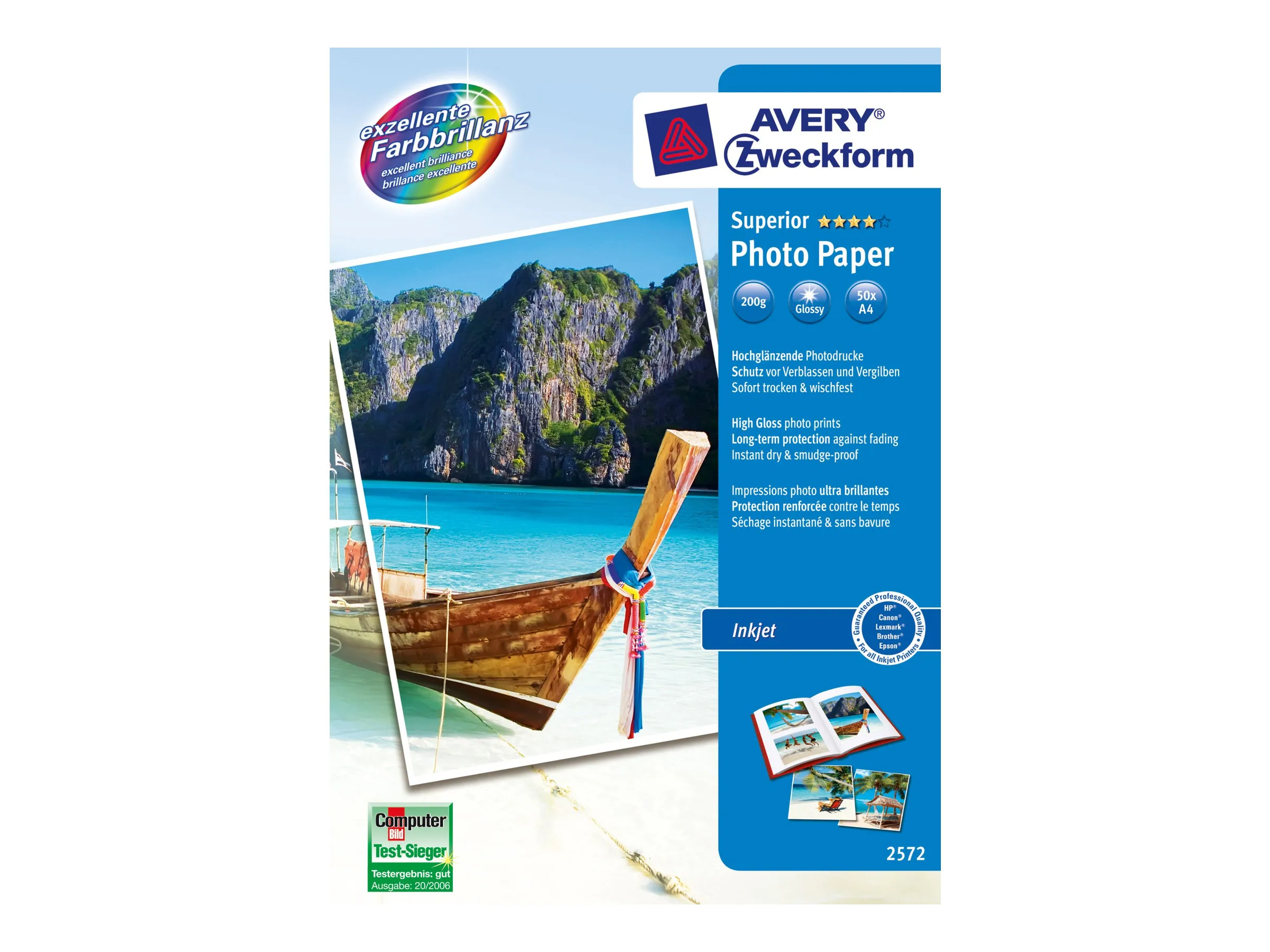 Avery Zweckform Superior Inkjet Photo Paper 2572 - Høyblank - hvit - A4 (210 x 297 mm) - 200 g/m² - 50 ark fotopapir