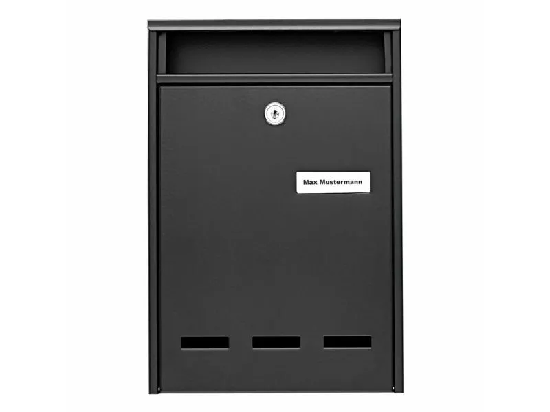 BURG-WÄCHTER Wismar 771 S, Veggmontert postkasse, Stål, Sort, Vertikal, Nøkkel, Front