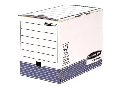 Fellowes arkivboks R-Kive PRIMA, hvit-blå (B) 200 mm laget av 100 % resirkulert papp, 100 % resirkulerbar (0028501)