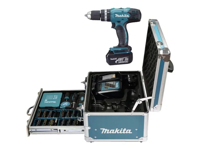 Makita DHP453RFX2 - Hammerbor/driver - trådløs - 2 hastigheter - nøkkelfri borhylse 13 mm - 42 N·m - 2 batterier - 18 V