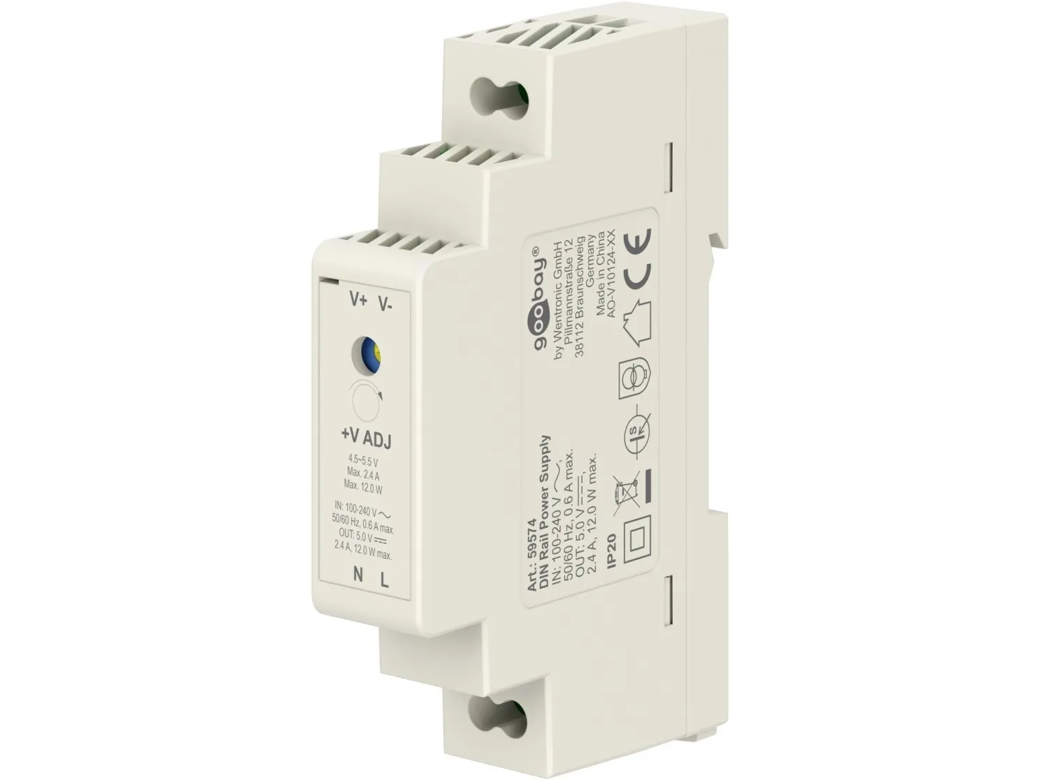 DIN-skinne strømforsyning Goobay 5V 2.4A 12W IP20