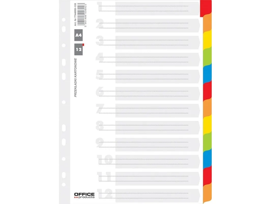 Office Products skilleark, papp, A4, 227x297 mm, 12 stk, laminert indeks, blandede farger