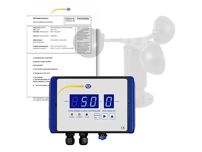 PCE Instruments anemometer kalibrert (ISO) 0 til 50 m/s