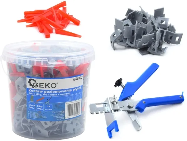 Geko nivelleringssett for fliser (300 x klips, 100 x kiler + tang) (6)