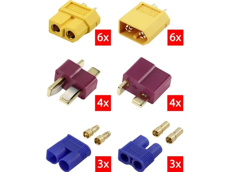 Reely RE-6699867 batterikontakt XT60, T-kontakt, EC3 forgylt 1 stk (RE-6699867)