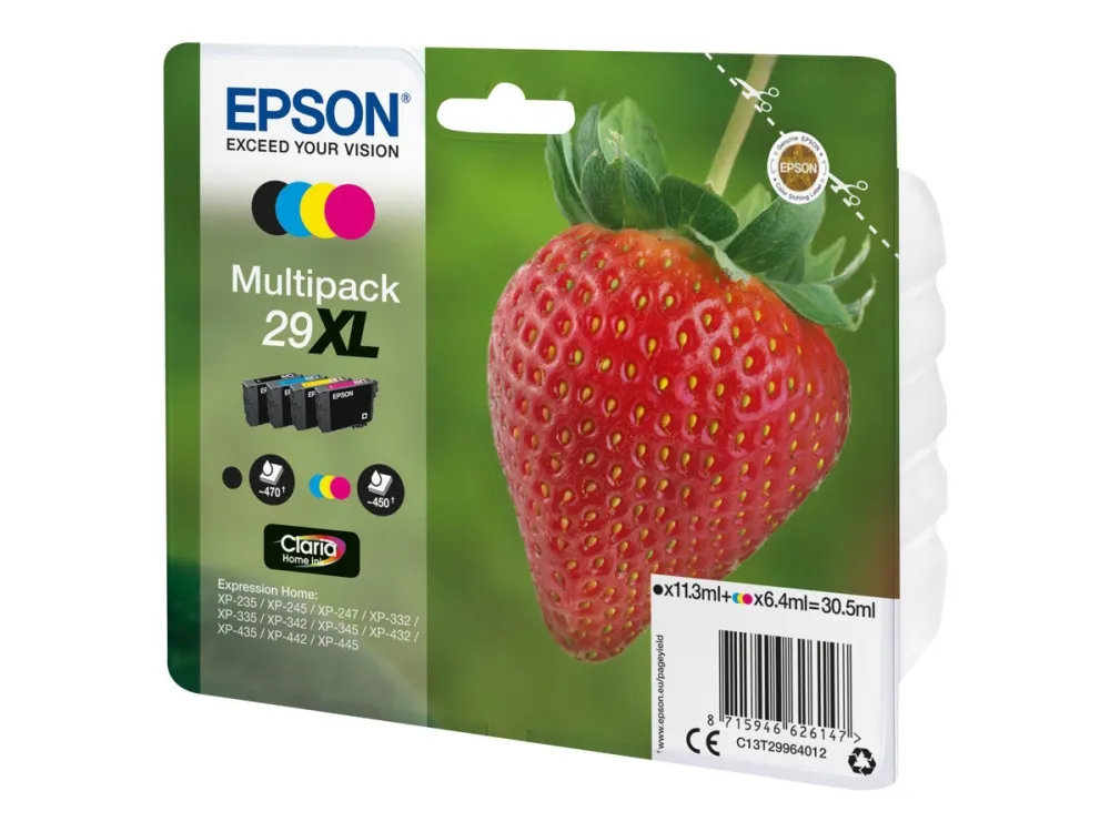 Epson 29XL Multipack - 4-pack - 30.5 ml - XL - svart, gul, cyan, magenta - original - blære med RF/lyd-alarm - blekkpatron - for Expression Home XP-235, 245, 247, 255, 332, 335, 342, 345, 432, 435, 442, 445, 455
