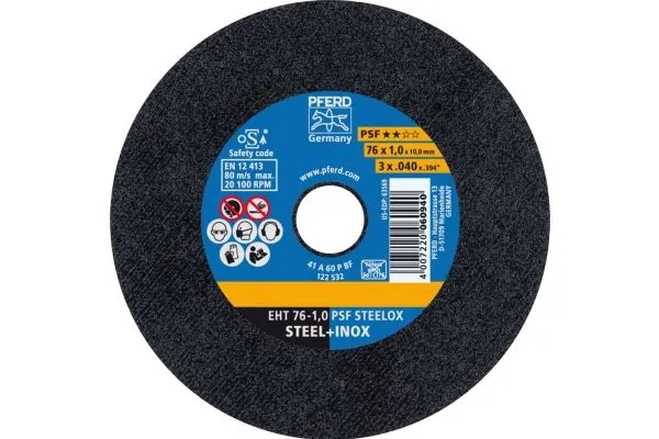PFERD 69198287, Skjæreskive, Aluminium, Støpejern, Rustfritt stål, Stål, 7,6 cm, Alle merker, Flat senter, 1 cm