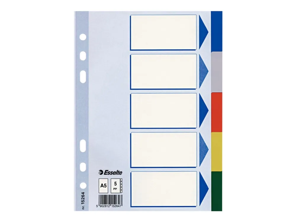 Esselte - Inndeler - 5 deler - for A5 (148 x 210 mm) - med fliker
