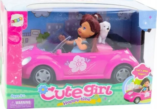 LeanToys mini dukkesett, bil kabriolet + hund