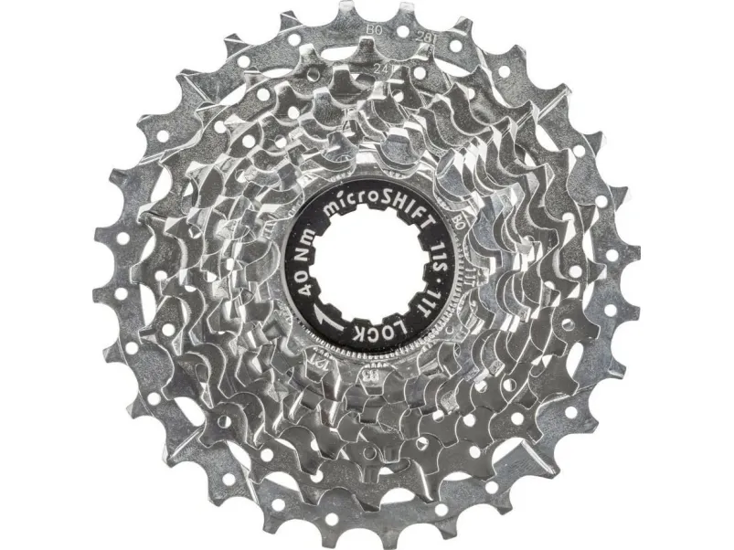 Microshift MICROSHIFT CENTOS 11-trinns kassett, stål, Shimano-kompatibel, 11-12-13-14-15-16-17-19-21-24-28, Krom, (NY)