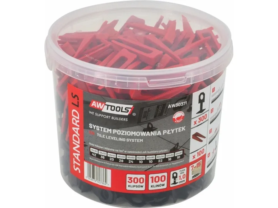AWTOOLS justeringssystem ST 1,0 mm 300+100 (klips 7-15 mm + kiler)