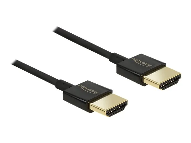 DeLock Slim Premium - Video-/lyd-/nettverkskabel - HDMI - 36 AWG - HDMI, 19-pinners (M) - HDMI, 19-pinners (M) - 3 m - Trippelskjermet tvunnet parkabel - Svart (84774)