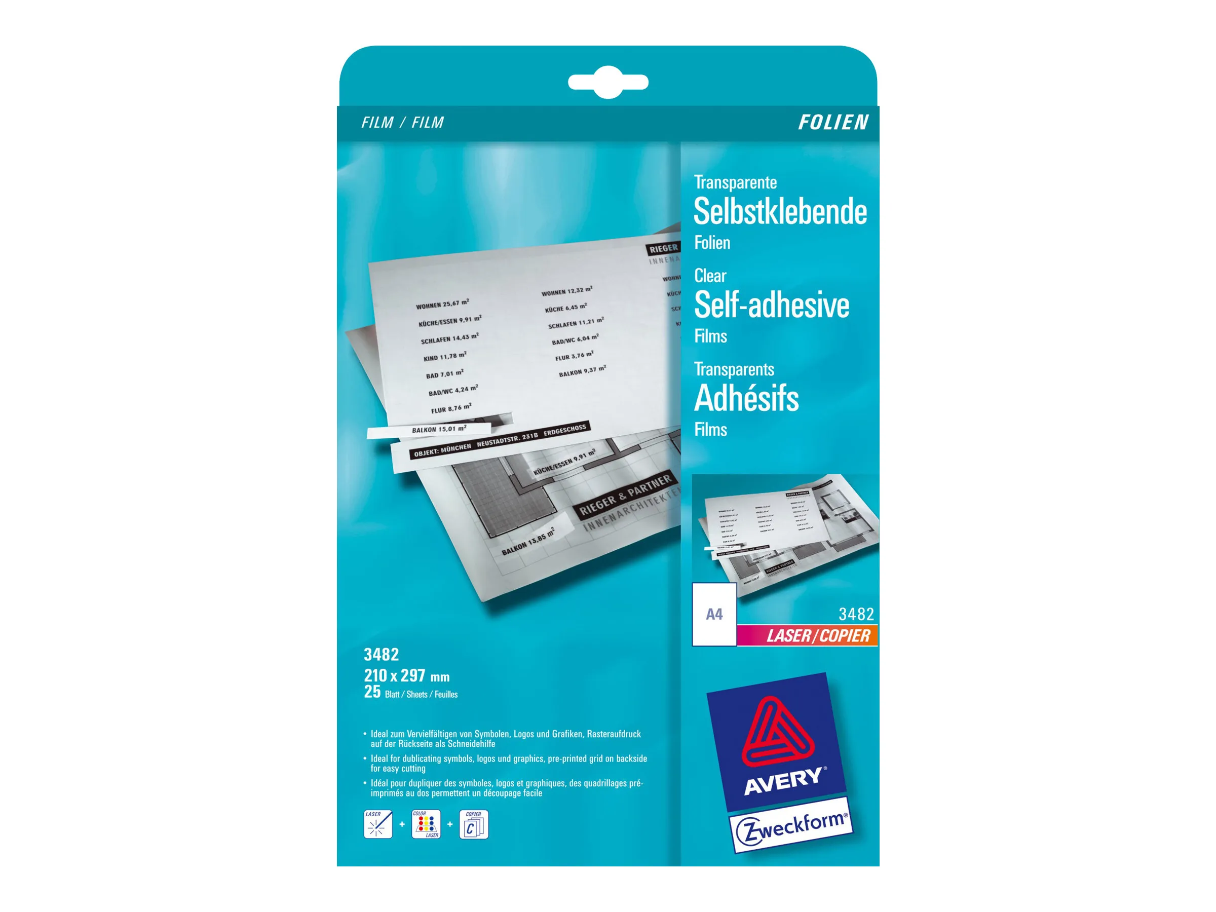 Avery - A4 (210 x 297 mm) 25 stk transparent folie