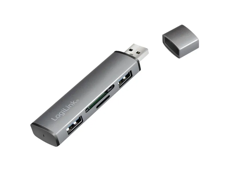 LogiLink USB 3.2 2-ports hub med kortleser