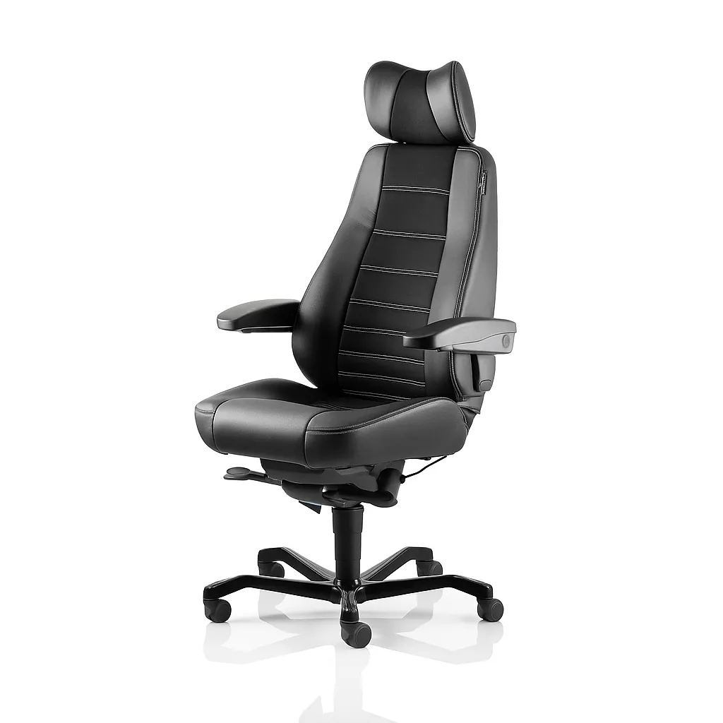 Kontorstol KAB Seating Controller, White-Line Black fighter inkl. armlener og nakkestøtte