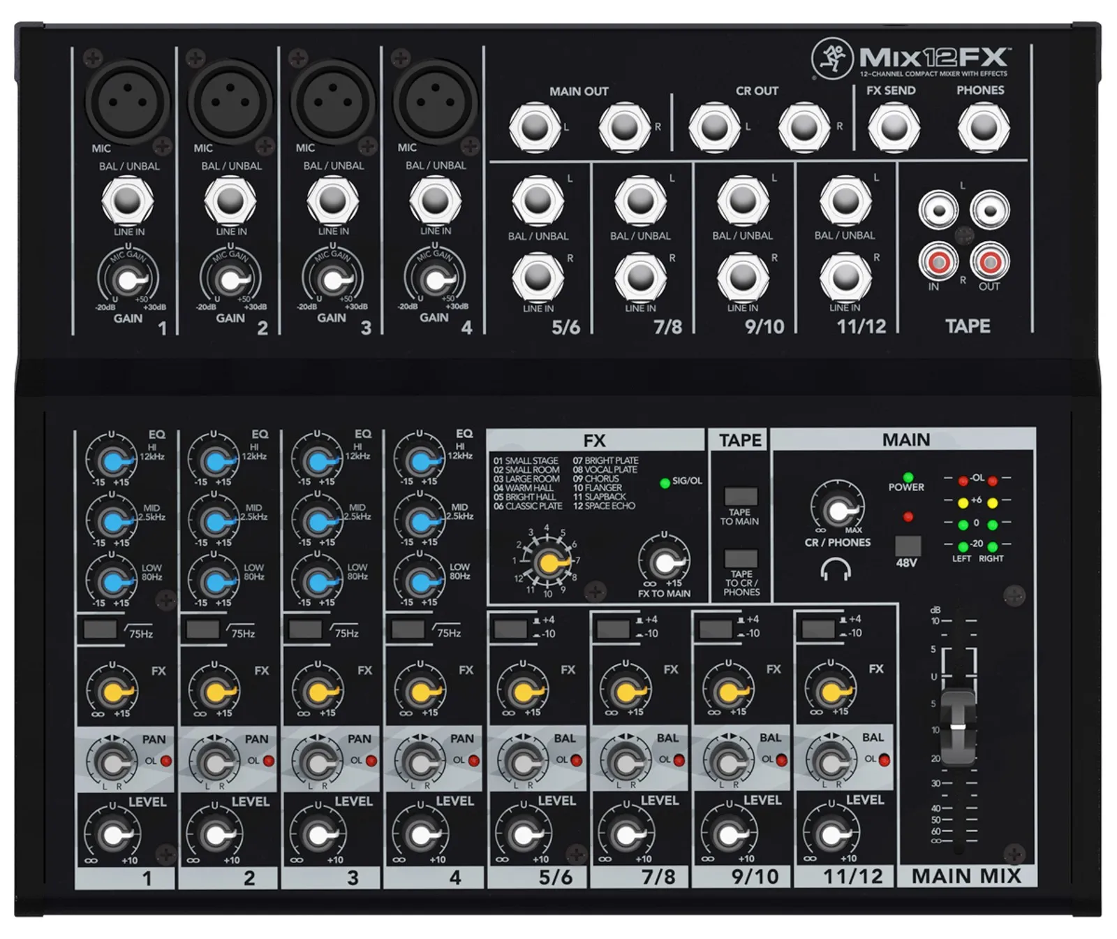 Mackie Mix12FX, 12 kanaler, Sort