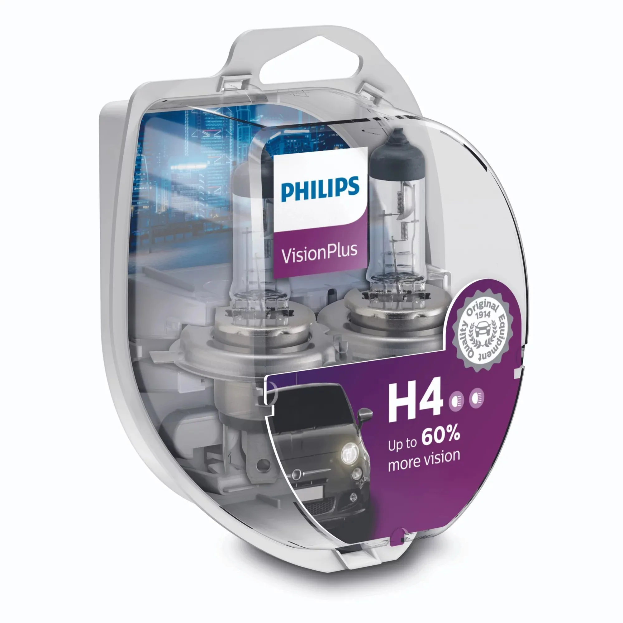Philips Visionplus H4 55W 12V + 60% - Sæt