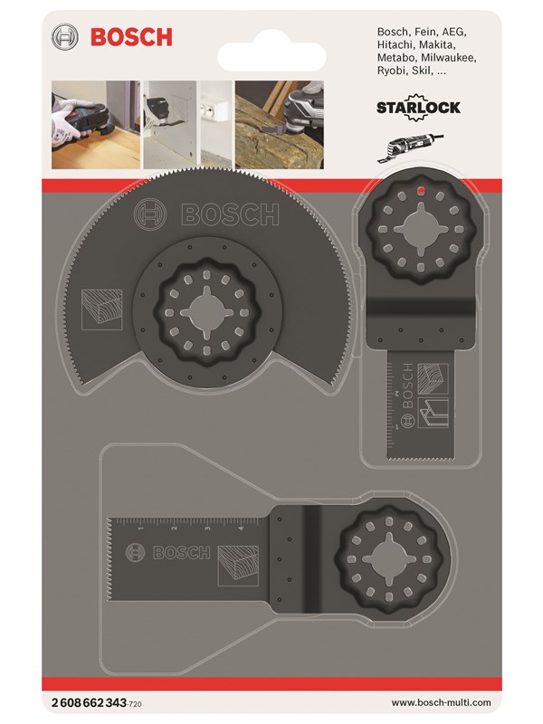 Bosch Grunnleggende tresett, 3 deler HCS segmentsagblad Wood (1 x); HCS dykksagblad Wood (1 x); BIM dykksagblad Wood and Metal (1 x)