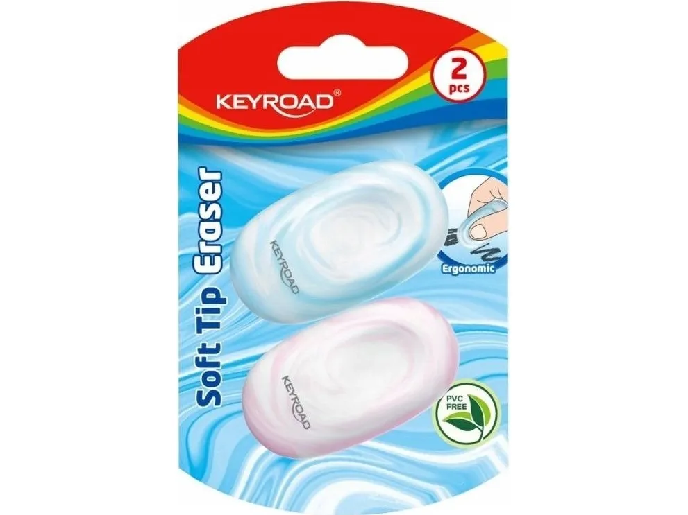 Keyroad viskelær, myk, 2 stk, blister, miks farger