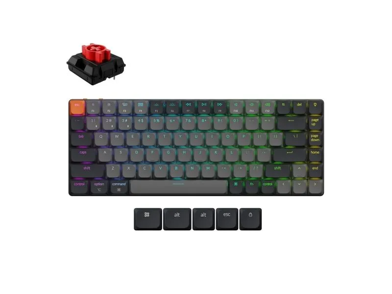 Keychron K3, Ledning & Trådløs, USB + Bluetooth, Mekanisk nøkkelbryter, QWERTY, RGB LED, Grå