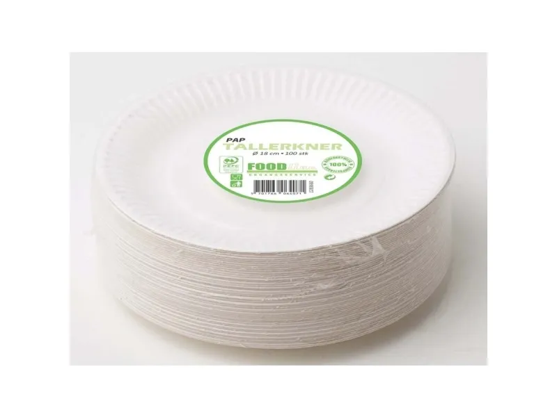 Tallerken Middag, Rund indvendig diameter 180.0 mm biologisk nedbrydeligt papir, hvid komposterbar,