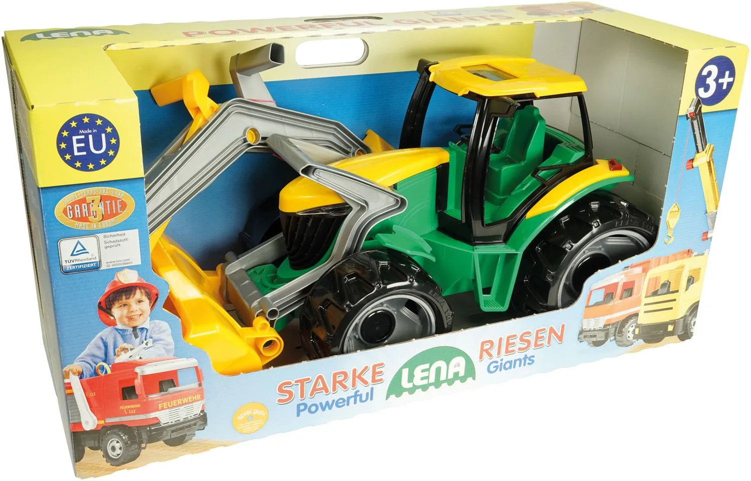 Lena GIGA TRUCKS Tractor with front loader & excavator, Traktor, 3 år, Plast, Sort, Grønn, Gult