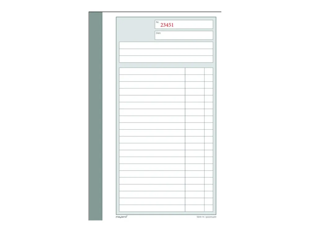 Mayland - Duplikatbok - 50 ark - 108 x 200 mm - dublett - blåpapirkopi - nummerert