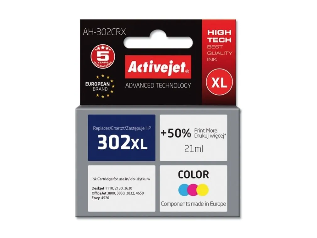 Activejet AH-302CRX (erstatning for HP 302XL F6U67AE  Premium  21 ml  farge)