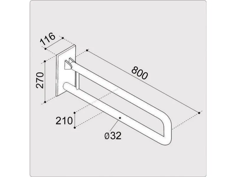 Presto ERGOPLUS håndlist, 80 cm, for toalett/servant, pulverlakkert, hvit
