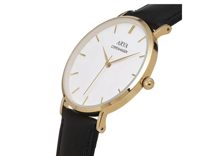 Arya Copenhagen Ethereal - Gold Sort Læder dameur