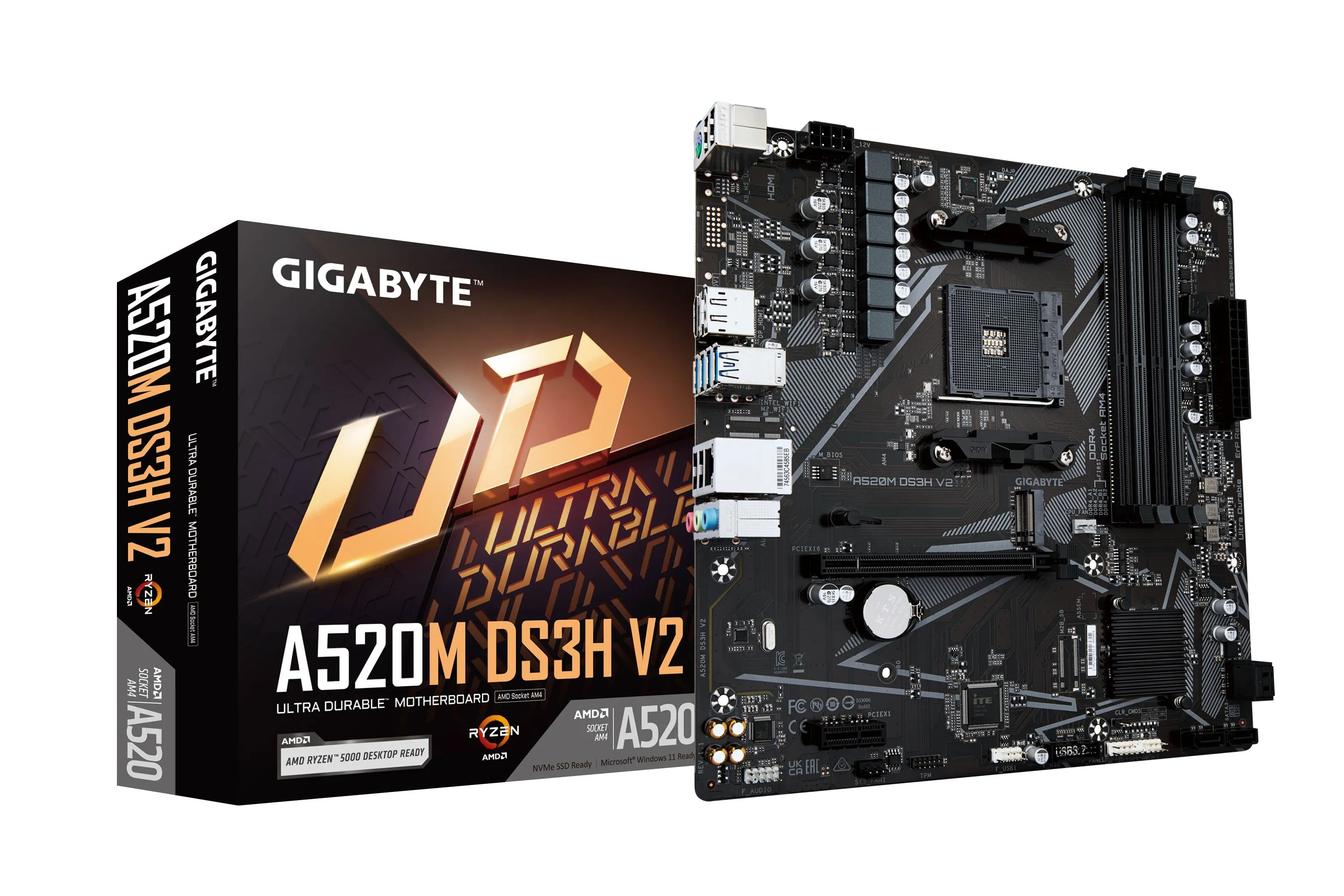 Gigabyte A520M DS3H V2, AMD, Stik AM4, 3. generasjon AMD Ryzen™ 3, 3. generasjon AMD Ryzen 5, 3. generasjon AMD Ryzen™ 7, 3...., Stik AM4, 128 GB, DDR4-SDRAM