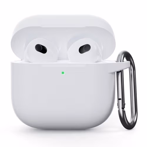 For AirPods 4 silikonetui integrert Bluetooth-hodetelefondeksel med krok - hvit