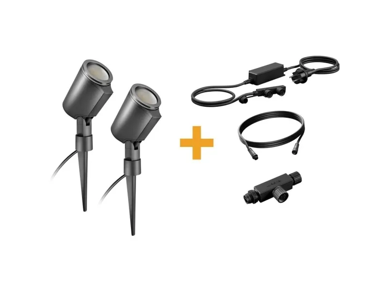 Steinel SPOT GARDEN 24V nightmatic 7,84W 363lm RGBWW IP65 IK03 antrasitt/aluminium + strømforsyning 35W + kabel + T-kobling