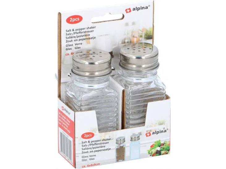 Alpina salt- og pepperbøsser shaker i glass/stål rustfritt gjennomsiktig/sølv, 2 stk