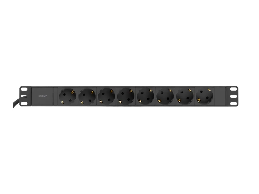 DELTACO GT-8629 - Strømfordelerenhet (kan monteres i rack) - inngang: power CEE 7/7 - utgangskontakter: 8 - 1U - 19 - svart