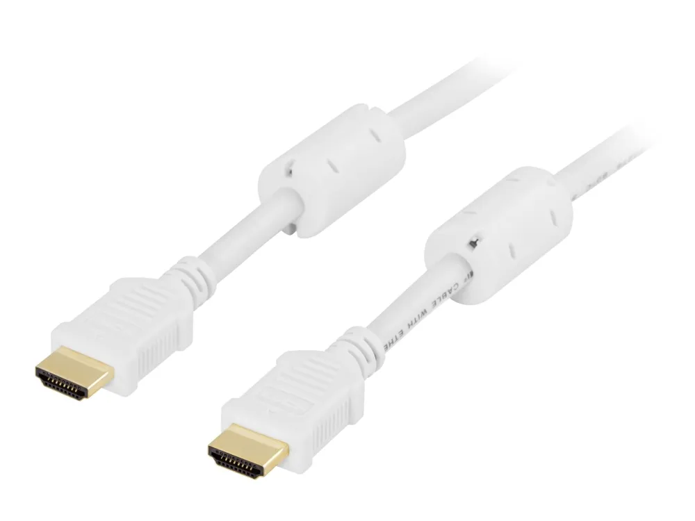 DELTACO HDMI-1020A - HDMI-kabel med Ethernet - HDMI hann til HDMI hann - 2 m - hvit