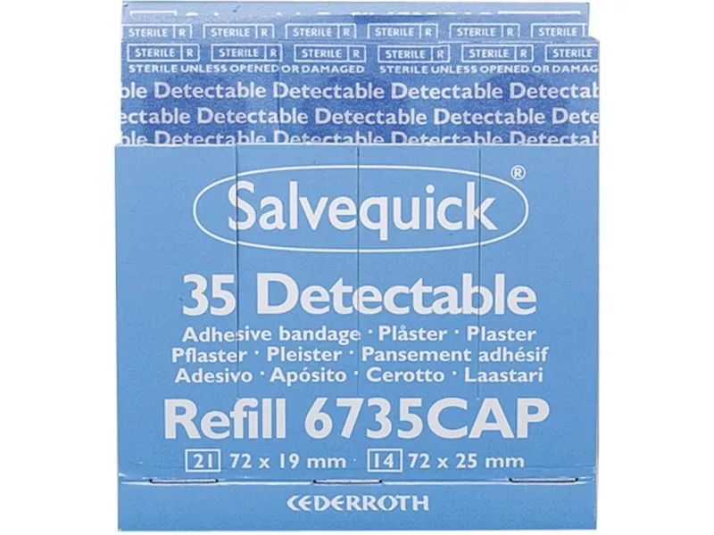 Plaster, Salvequick 35 Blue Detectable pakke a 6 stk