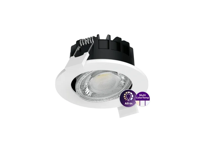 PHILIPS Ledinaire ClearAccent Indbygningsspot RS071B 550lm 827/830/840 Ø68 IP65 40G 6W Hvid Kipbar