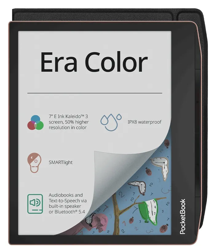 PocketBook Era Color, 17,8 cm (7), E Ink Kaleido 3, 16 million farger, ACSM, CHM, DjVu, DOC, DOCX, EPUB, EPUB DRM, FB2, FB2.ZIP, HTM, HTML, MOBI, PDF, PDF DRM, TXT, AZW,..., M4A, M4B, OGG, MP3, JPEG, BMP, PNG, TIFF