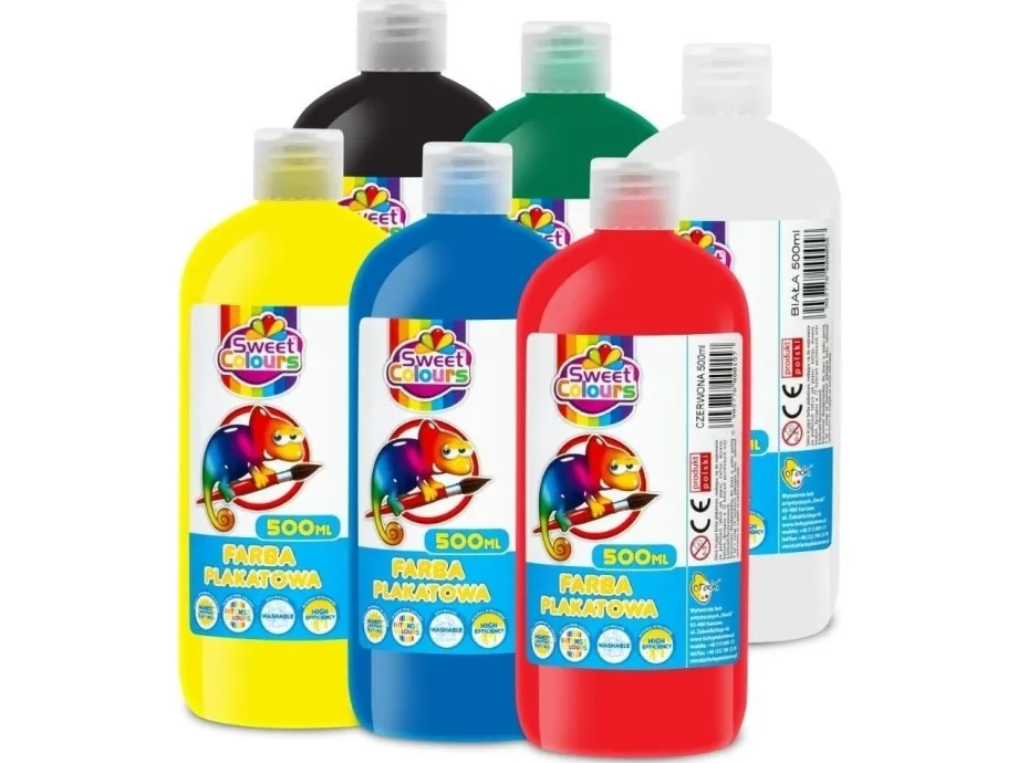 Plakatmaling i 500 ml-flasker (6 farger)