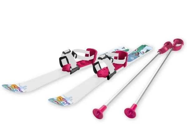 Ski til barn 70 cm med skistaver, hvit/pink
