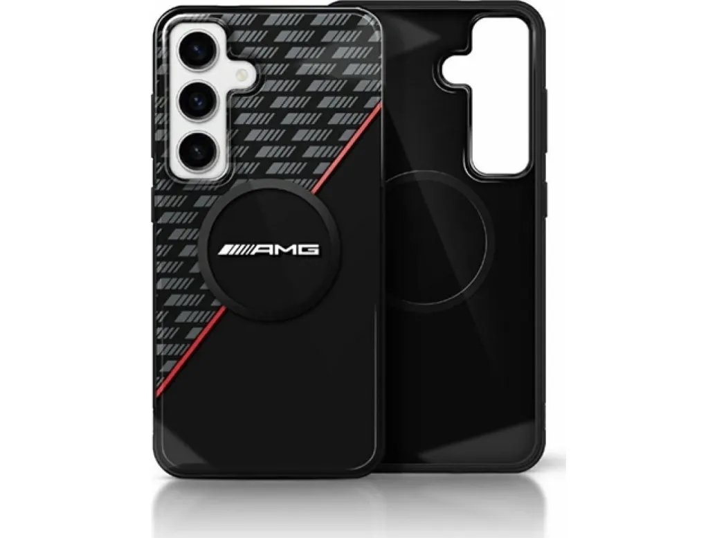 Mercedes AMG Double Layer Rhombs MagSafe Samsung Galaxy S25+ telefondeksel i svart og rødt