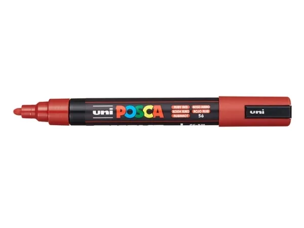 POSCA PC-5M, Rød, Flerfarget, Ruby Red, 1 farger, Medium, Vann-basert blekk