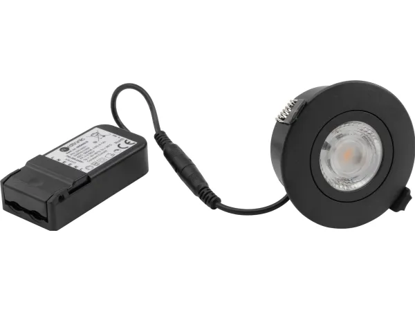 NORDTRONIC Low Profile Flexible G2 Ø75 2700K driver, rund, mat sort, inden- og udendørs brug