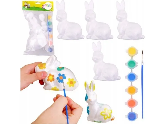 LeanToys påskeharer i polystyren til maling – 6 stk