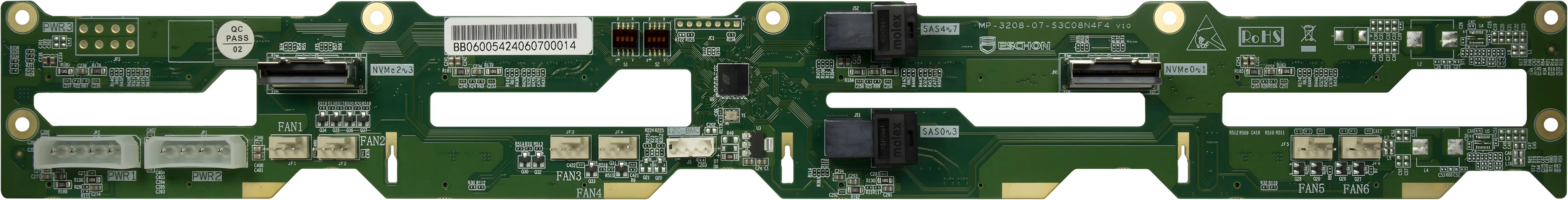 Inter-Tech BP-4708-NVMe, Bakplan, Grønn, 2.5/3.5, SATA, SAS, 2.5