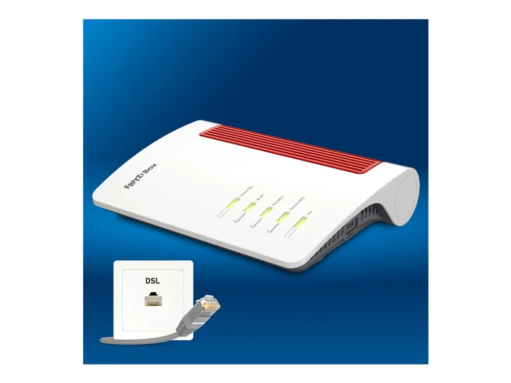 FRITZ!Box 7690 - Trådløs ruter - DSL-modem 3-portssvitsj - 1GbE, 2.5GbE, Wi-Fi 7 - Wi-Fi 6 - Dobbeltbånd - VoIP-telefonadapter (DECT) - veggmonterbar