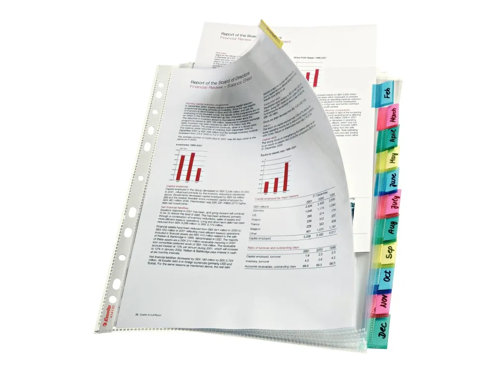 Esselte - Inndeler - 12 deler - for A4 Maxi (242 x 297 mm) - kapasitet: 30 ark - med fliker - klarglass